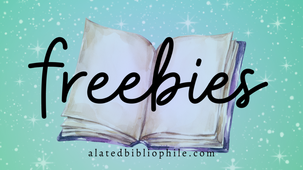"freebies" written in the front with an open book in the background; alated bibliophile dot com is written underneath